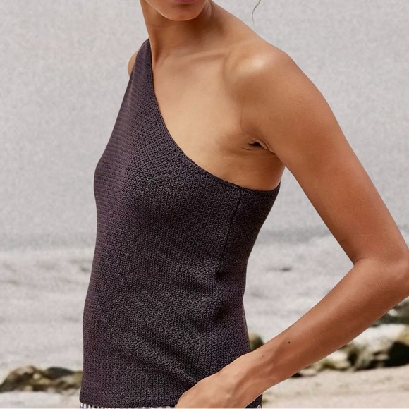 NWOT Free People FP Beach ‘Condado’ One-Shoulder Sweater Top in Charcoal Gray S - Picture 1 of 13